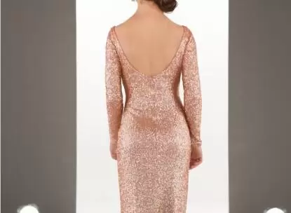 Noble Champagne Mermaid Scoop Long Sleeves Sequined Floor Length Backless Ruching Wedding Guest Dresses