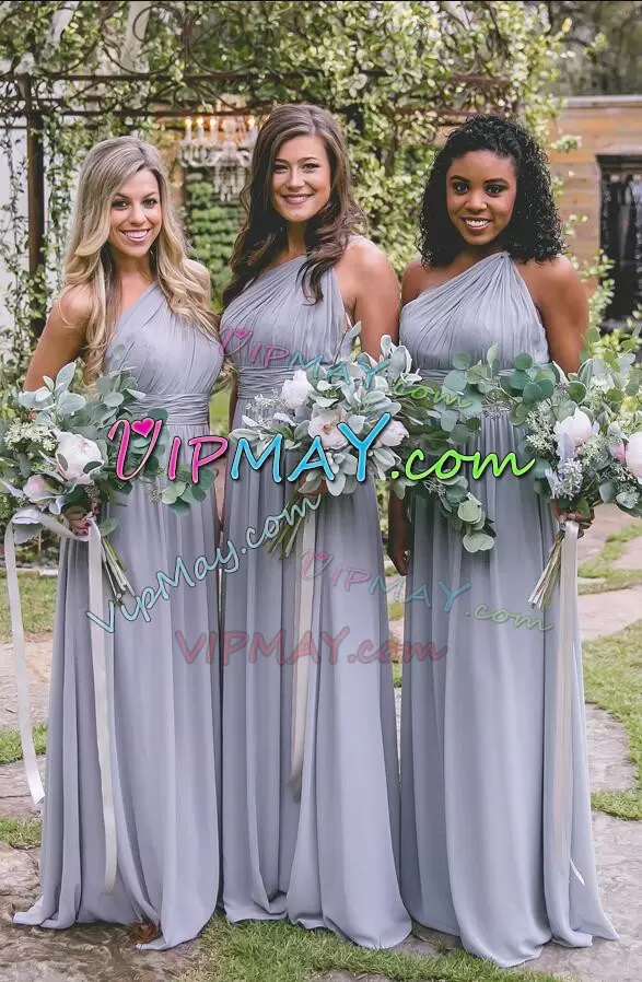 Fantastic Floor Length Empire Sleeveless Grey Bridesmaid Gown