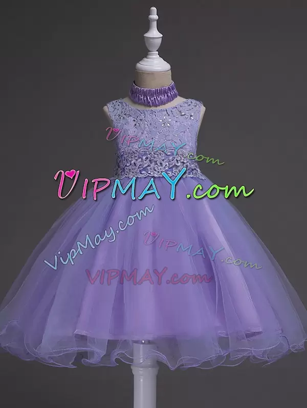 Cheap Lavender Sleeveless Organza Zipper Pageant Dress for Girls for Wedding Party