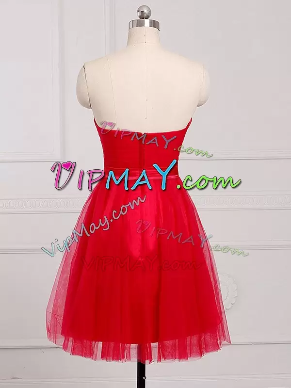 Romantic Red Sweetheart Tulle Ruching Short Damas Dress with Sash