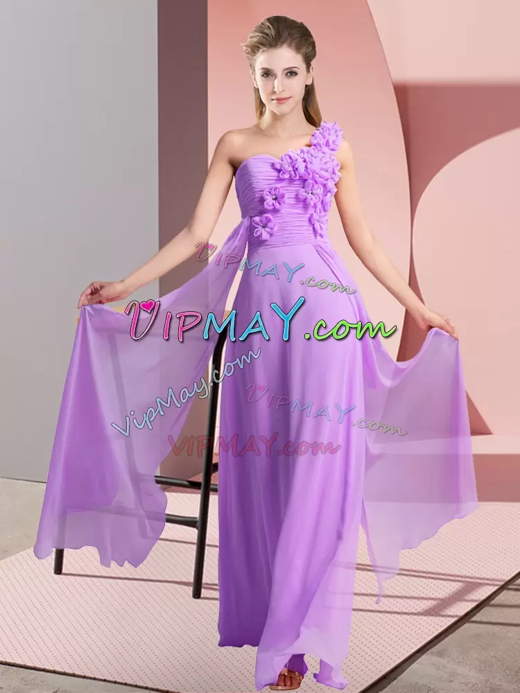 Lavender Sleeveless Hand Made Flower Floor Length Wedding Party Dress