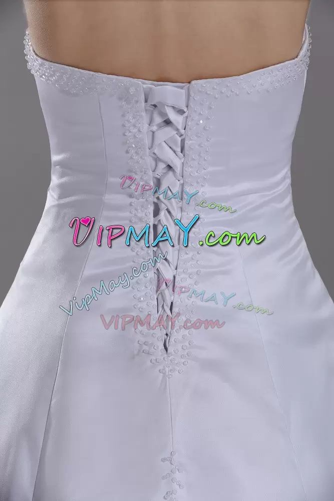 Charming Ball Gowns Sleeveless White Wedding Dresses Brush Train Lace Up