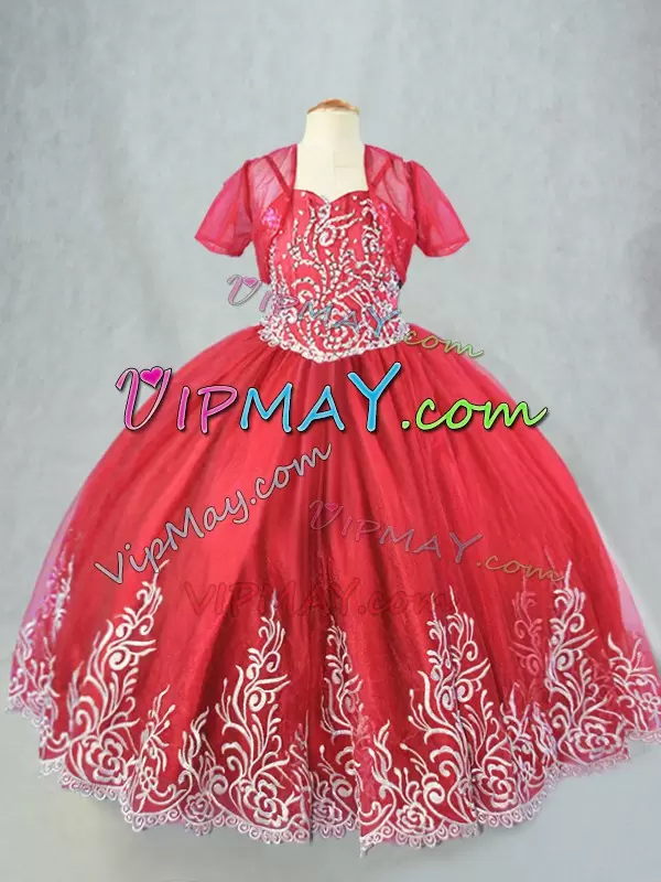 Luxurious Beading and Embroidery Pageant Gowns Red Lace Up Sleeveless Floor Length