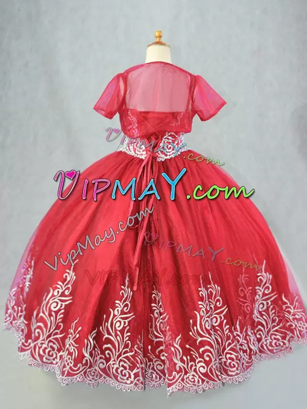 Luxurious Beading and Embroidery Pageant Gowns Red Lace Up Sleeveless Floor Length