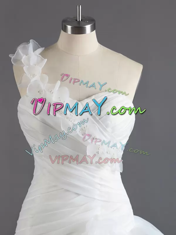 Informal One Shoulder Organza Wedding DressRuffled Layers and Ruching Court Train Lace Up