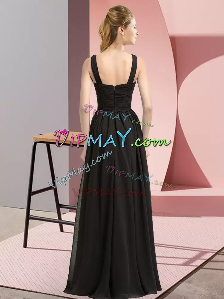 Dark Green Empire Scoop Sleeveless Chiffon Floor Length Zipper Beading and Appliques Wedding Guest Dresses