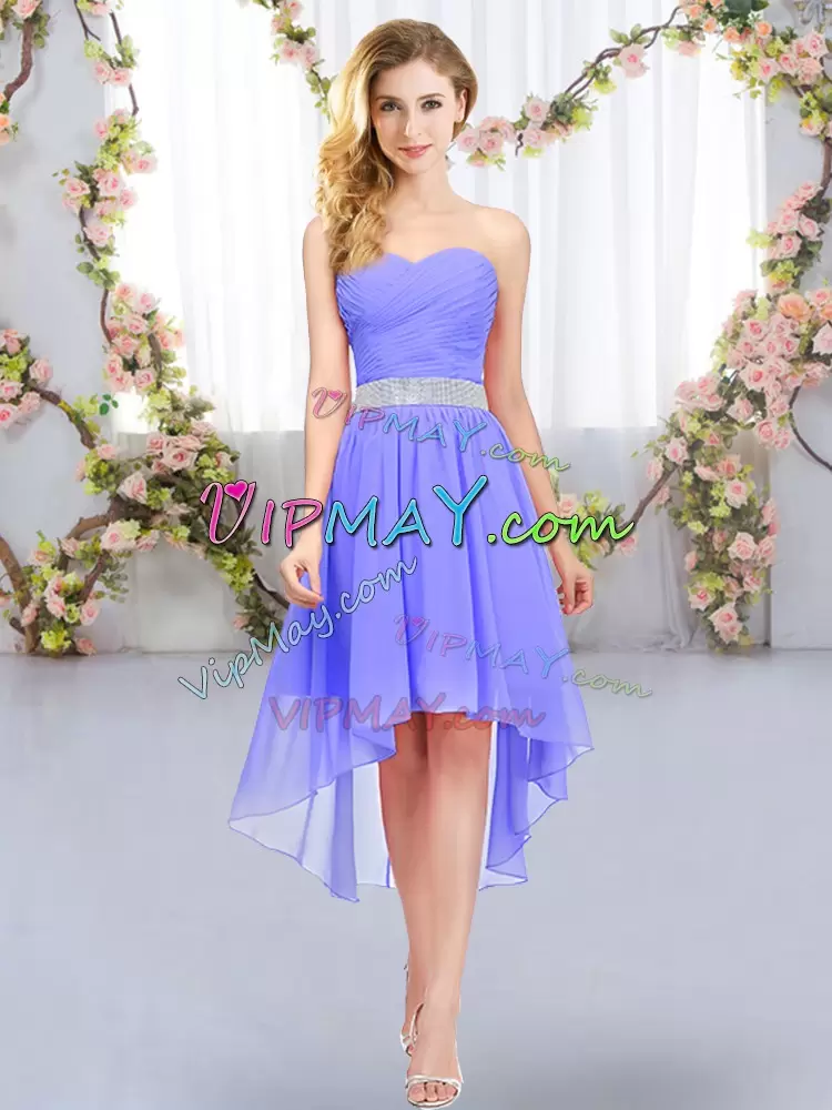 Lavender Sleeveless High Low Belt Lace Up Bridesmaids Dress Sweetheart