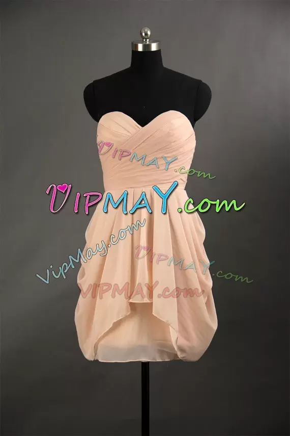 Hot Selling Pink Empire Ruching Wedding Party Dress Backless Chiffon Sleeveless Floor Length