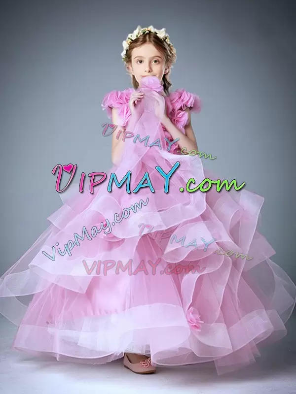 pink flower girl dress,pageant dress with 3d flowers,floral flower girl dress,ruffled flower girl dress,little girl pageant dress with ruffles,little flower girl dress for less,