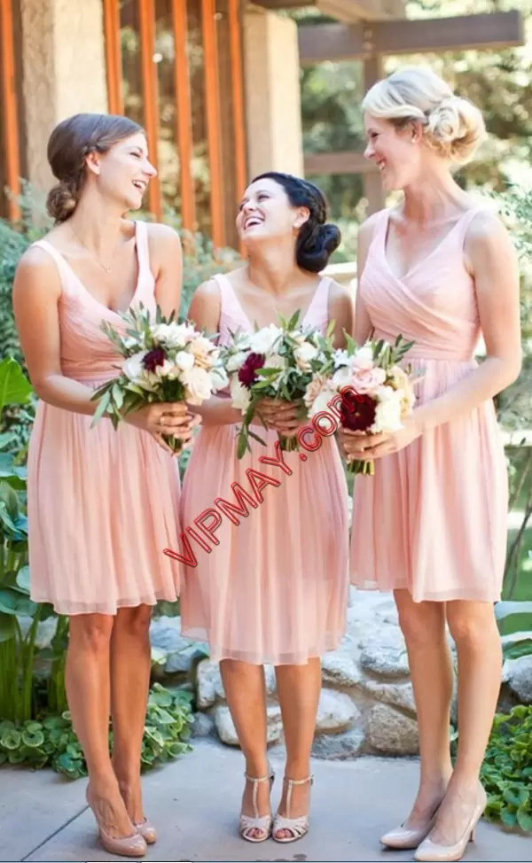 Best Selling Ruching Wedding Guest Dresses Pink Sleeveless Knee Length