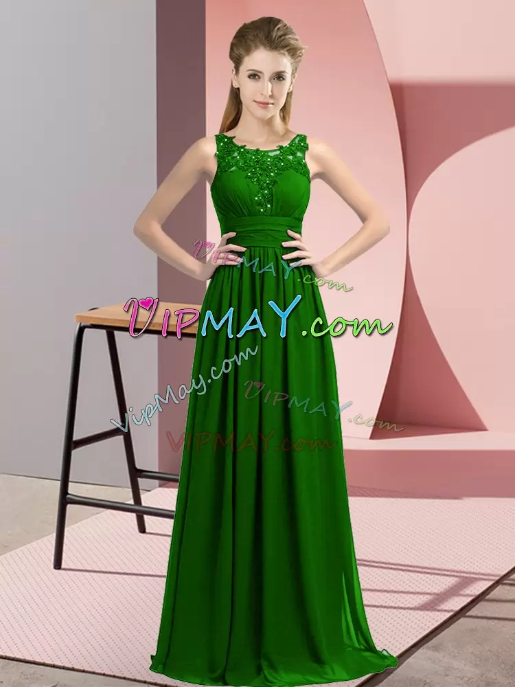 Floor Length Zipper Wedding Party Dress Dark Green for Wedding Party with Beading and Appliques