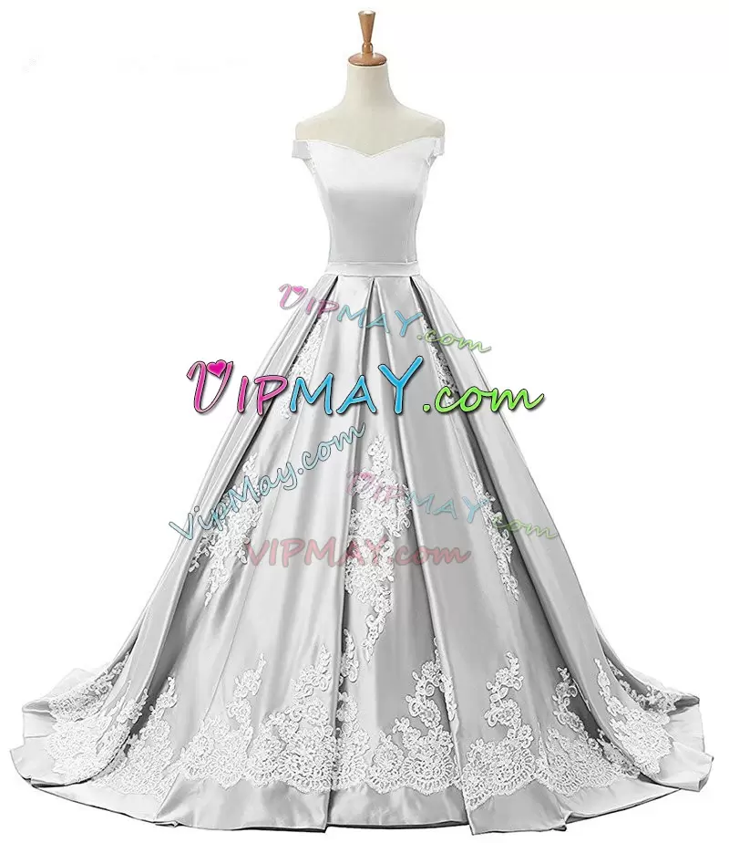 High Quality White Satin Lace Up V-neck Sleeveless Floor Length Wedding Gowns Beading and Lace