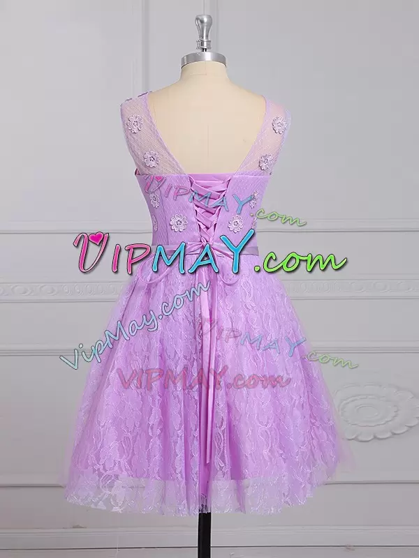 Amazing Lilac Sleeveless Lace Lace Up Quinceanera Court Dresses for Prom and Party and Wedding Party