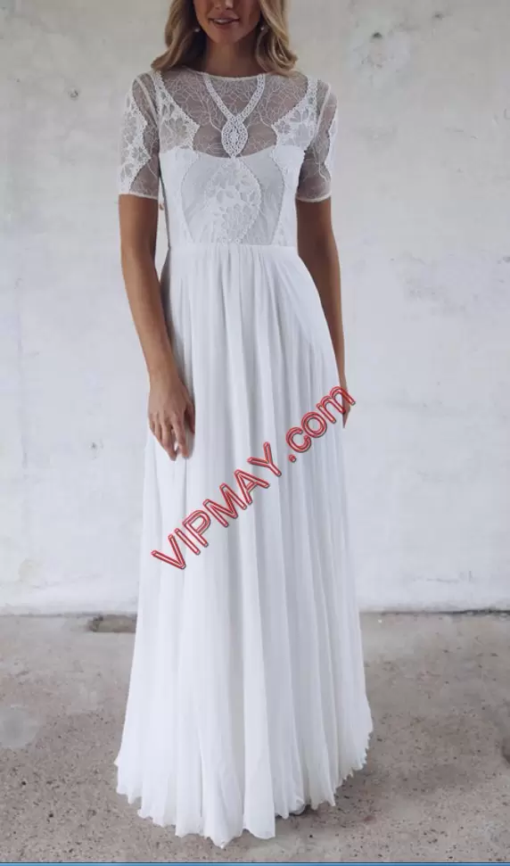 Fantastic White Short Sleeves Chiffon Backless Wedding Dresses for Party and Beach and Wedding Party