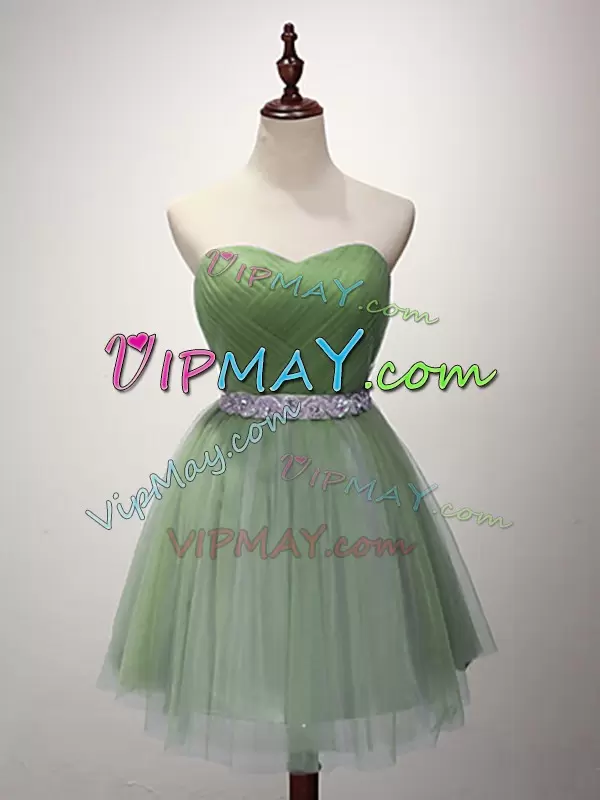 Tulle Sweetheart Sleeveless Lace Up Beading and Ruching Wedding Guest Dresses in Green