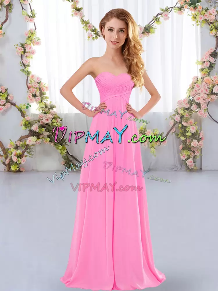 Rose Pink Sweetheart Neckline Ruching Wedding Party Dress Sleeveless Lace Up