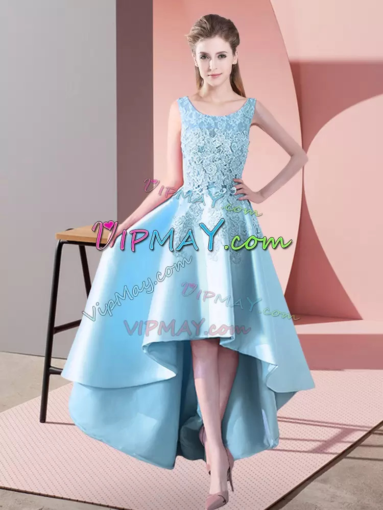 Fantastic Aqua Blue Scoop Neckline Lace Bridesmaid Dresses Sleeveless Zipper