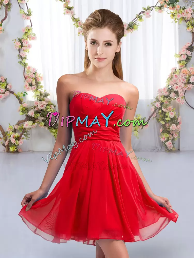 Gorgeous Red Bridesmaid Dresses Wedding Party with Ruching Sweetheart Sleeveless Lace Up