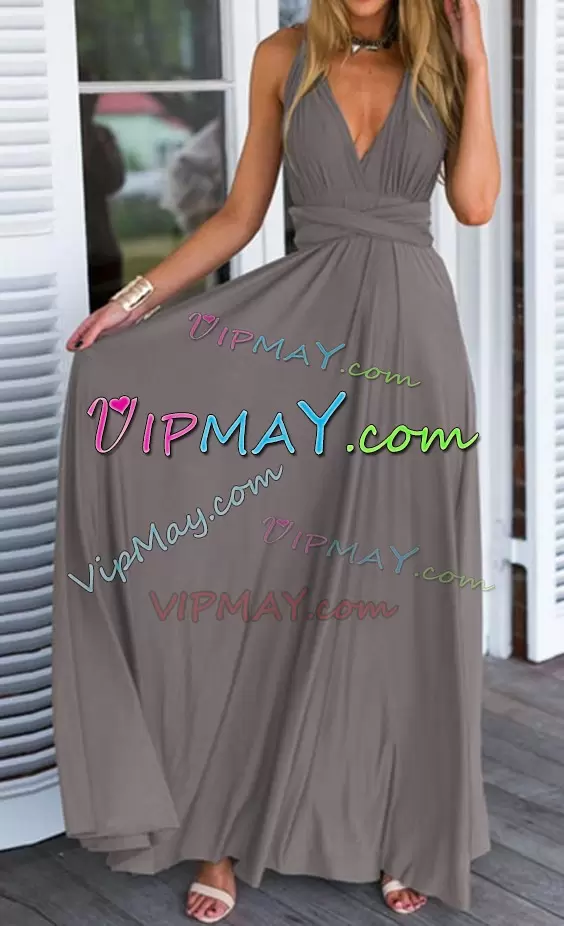 Exquisite Grey Lace Up Bridesmaid Dress Beading and Lace Sleeveless Floor Length Sweep Train