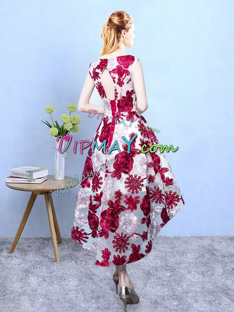 Elegant Empire Damas Dress Multi-color Scoop Printed Sleeveless High Low Lace Up