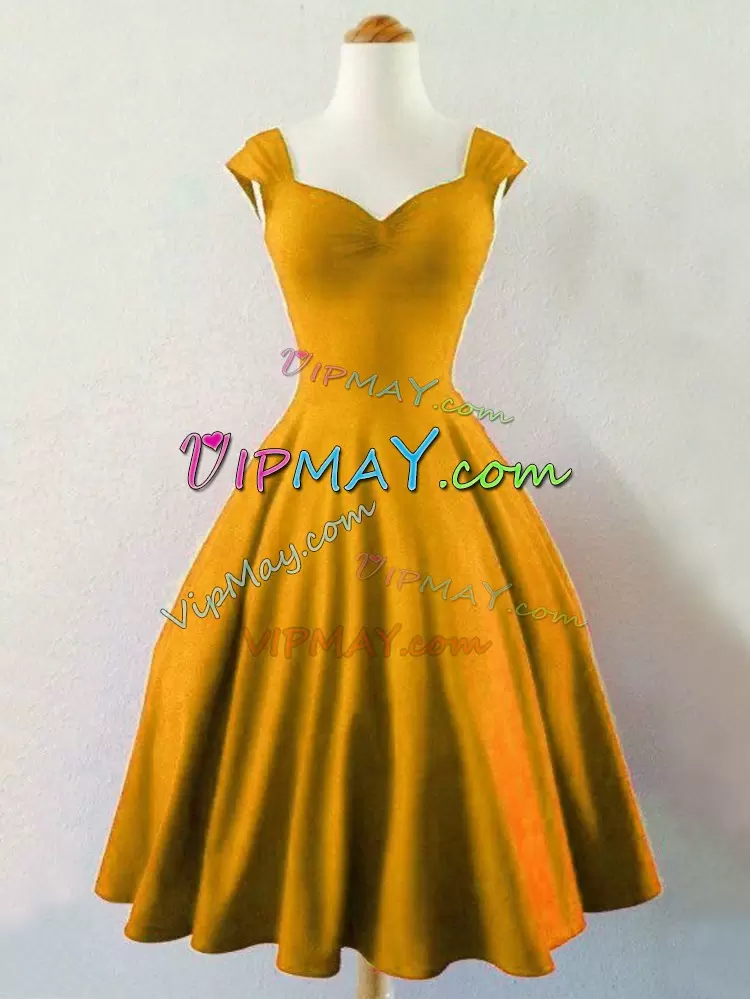 Romantic Straps Sleeveless Lace Up Quinceanera Court Dresses Gold Taffeta Ruching