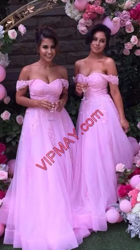 Shining Off The Shoulder Sleeveless Tulle Wedding Guest Dresses Appliques Lace Up