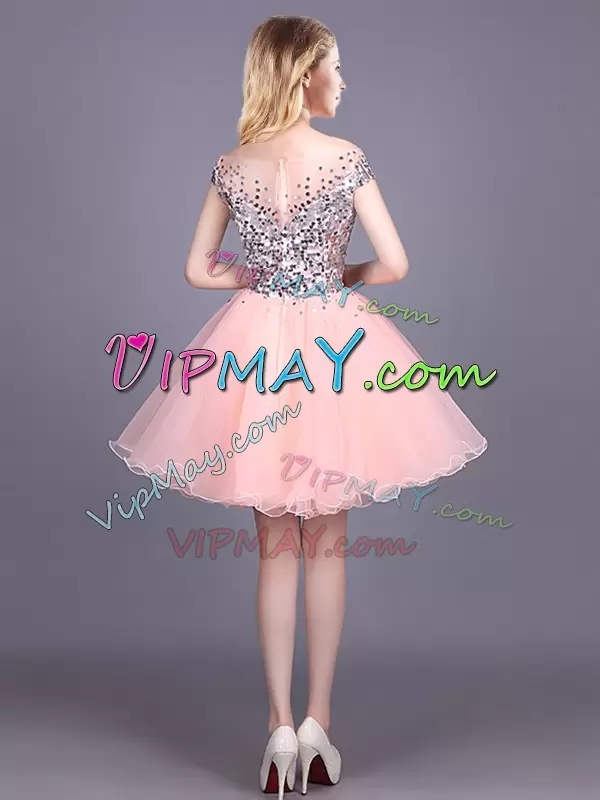 Sparkly Sequin Pink Tulle Off The Shoulder Short Vestidos de Damas Dress