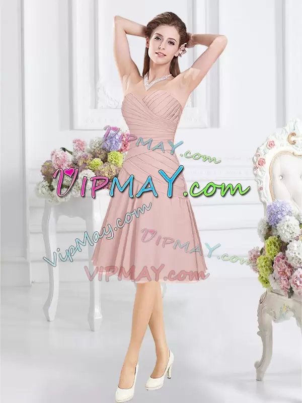 Pink Sweetheart Neckline Ruching Bridesmaid Gown Sleeveless Zipper