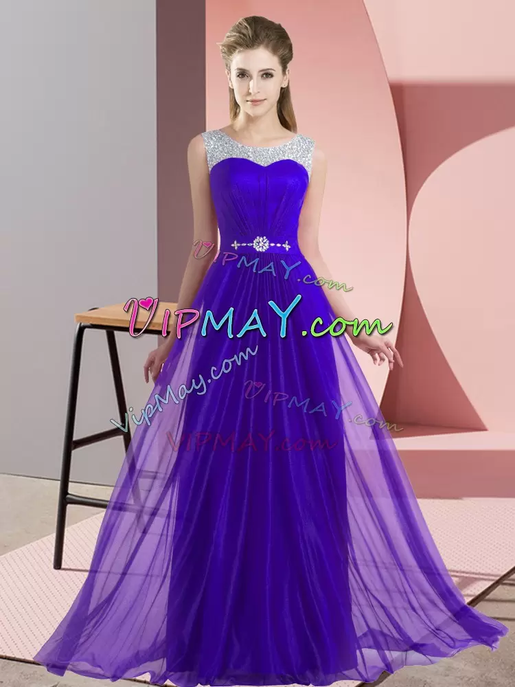 Modern Floor Length Lace Up Wedding Party Dress Purple for Wedding Party with Beading