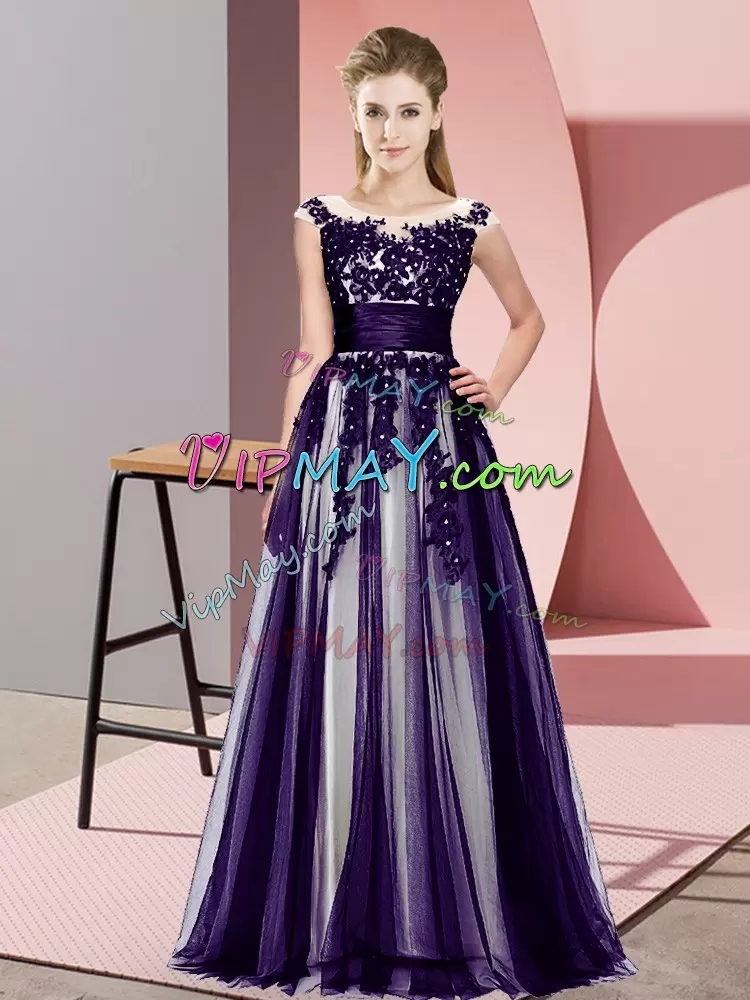 Stunning Scoop Sleeveless Tulle Dama Dress for Quinceanera Beading and Lace Zipper