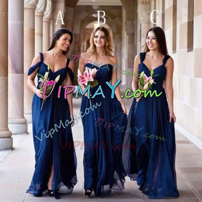 Royal Blue Sleeveless Satin and Chiffon Lace Up Wedding Guest Dresses for Party and Wedding Party