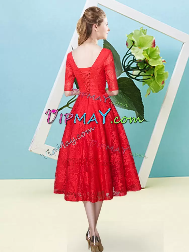 Most Popular Half Sleeves Bowknot Tea Length Court Dresses for Sweet 16