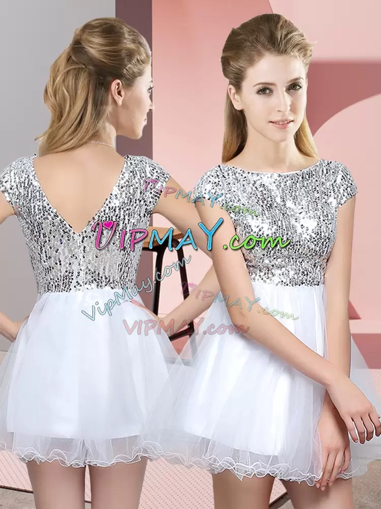 Lovely Cap Sleeves Scoop Sequins Zipper Quinceanera Dama Dress