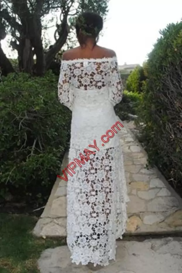 High Low Side Zipper Bridal Gown White for Beach and Wedding Party with Lace