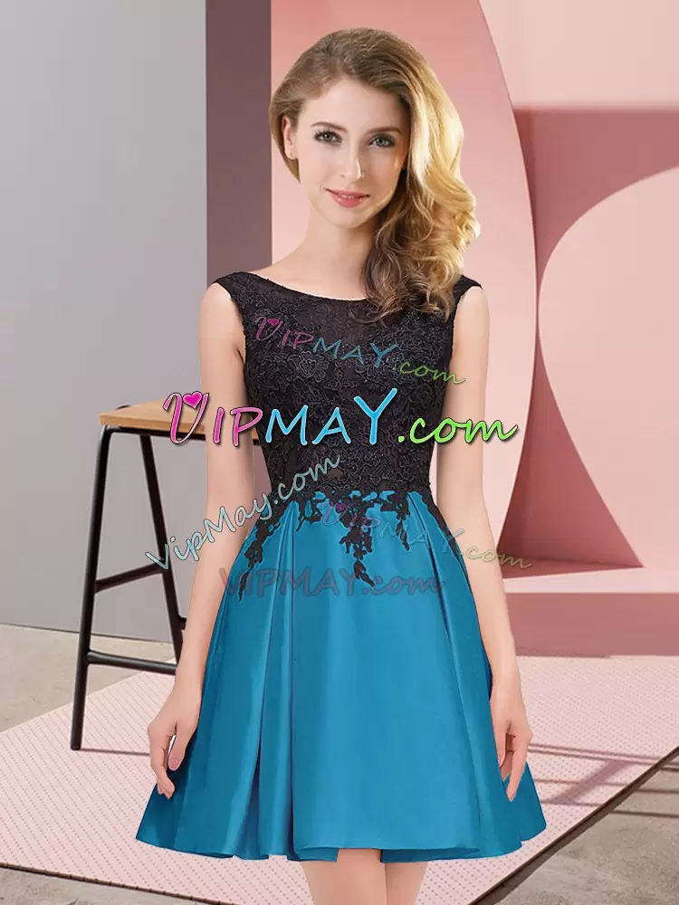 Deluxe Lace Damas Dress Teal Zipper Sleeveless Mini Length