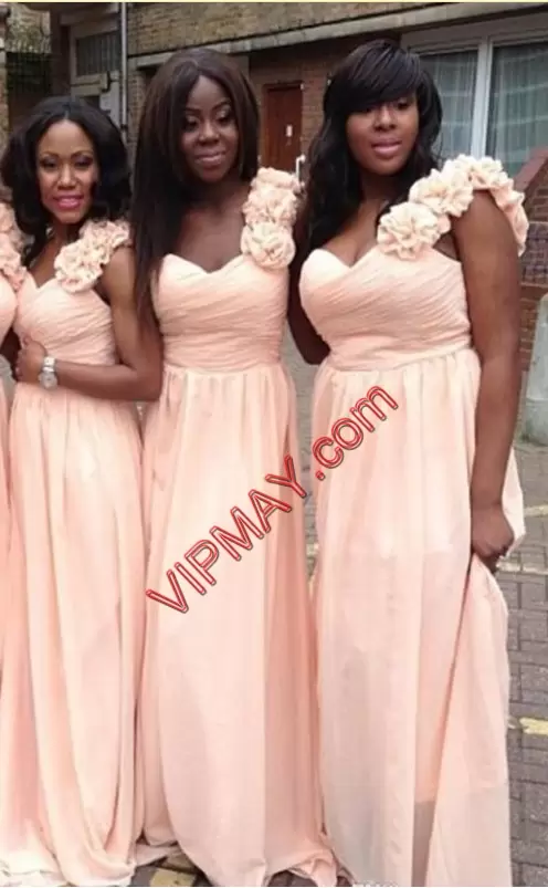 Floor Length Pink Bridesmaid Gown One Shoulder Sleeveless