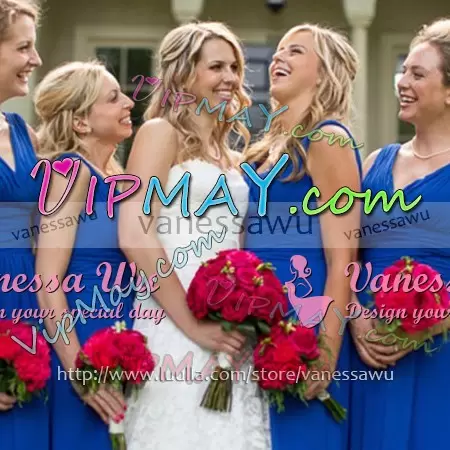 Perfect Knee Length Royal Blue Bridesmaid Dresses Satin and Chiffon Sleeveless Beading and Lace