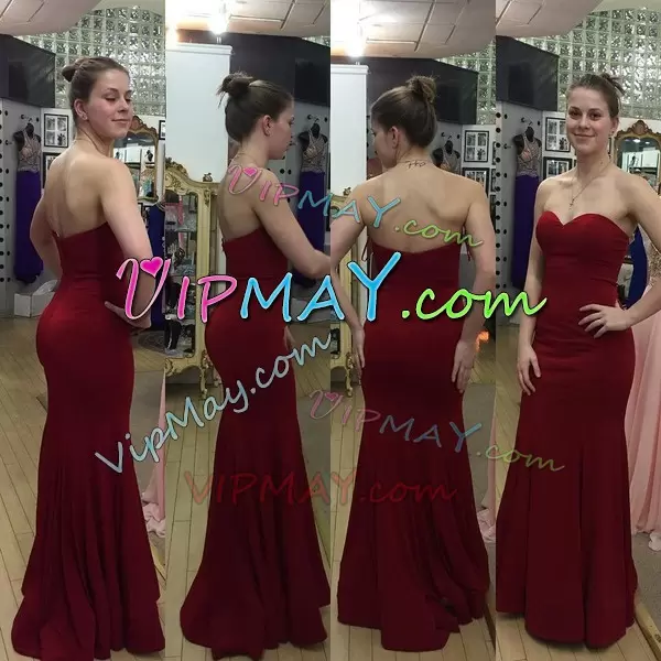 Wine Red Sleeveless Chiffon Zipper Wedding Party Dress for Prom and Party and Military Ball and Wedding Party
