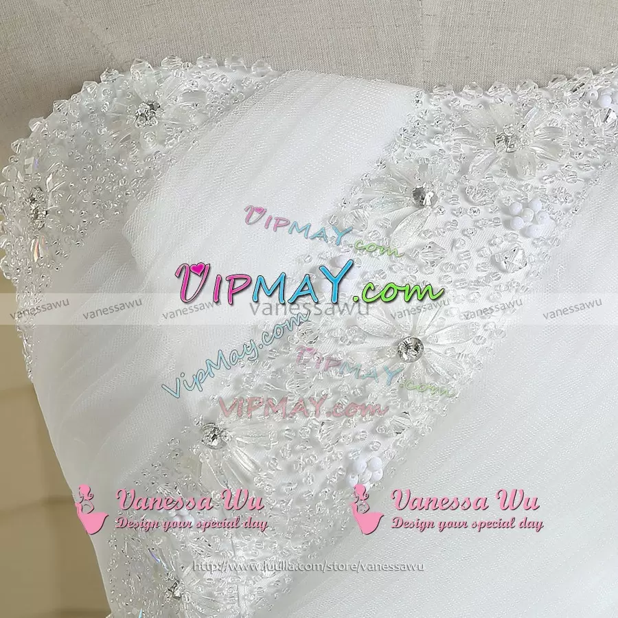 Customized White Sleeveless Beading and Appliques and Hand Made Flower Floor Length Wedding Gowns