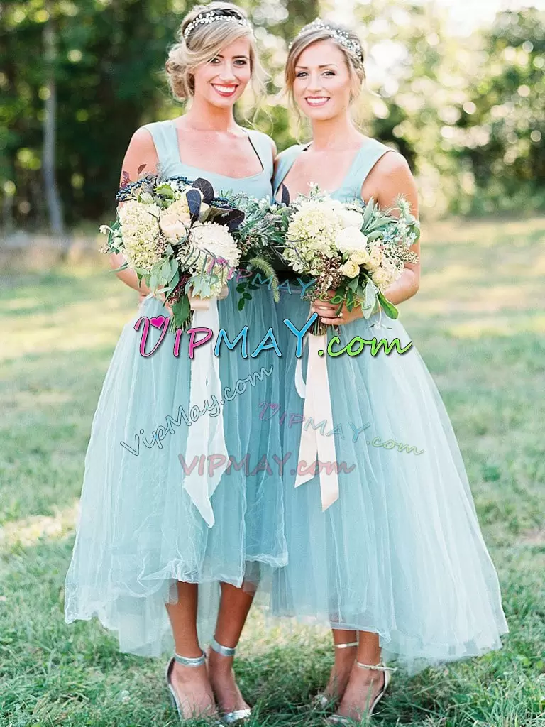 Aqua Blue Bridesmaid Dress Party and Wedding Party with Ruching Straps Sleeveless