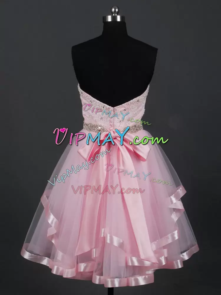 Sweetheart Sleeveless Quinceanera Court of Honor Dress Mini Length Beading and Lace and Ruffles Baby Pink Tulle