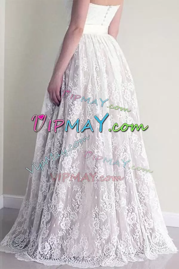 Floor Length Wedding Gowns White for Beach and Wedding Party with Lace and Appliques