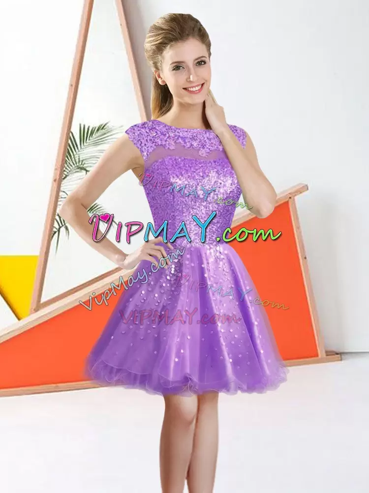 Super Knee Length A-line Sleeveless Lilac Wedding Party Dress Backless