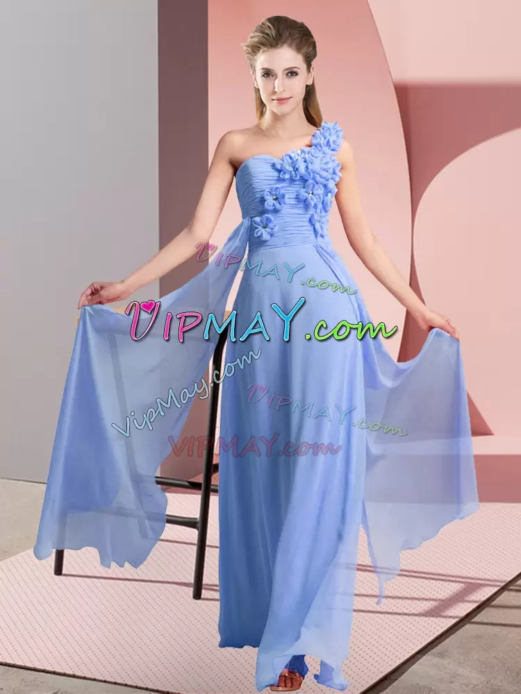 Blue Sleeveless Chiffon Lace Up Bridesmaid Gown for Wedding Party