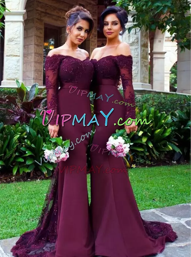 Burgundy Long Sleeves Bridesmaid Dresses for Party and Wedding Party