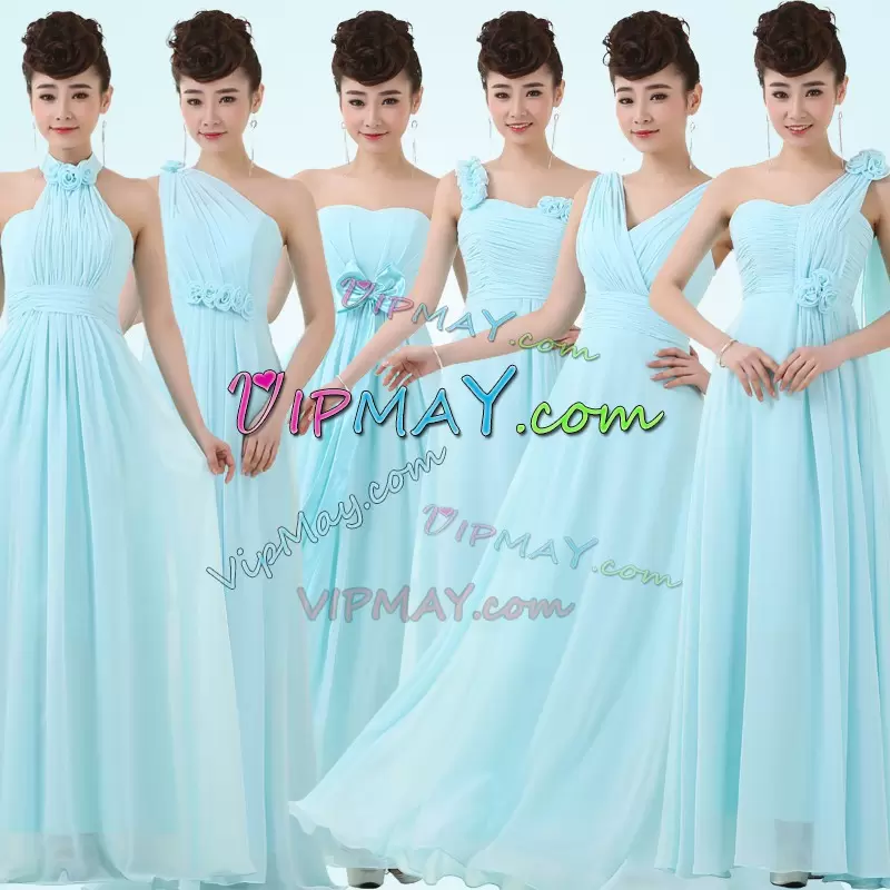 Flirting Baby Blue One Shoulder Ruching Quinceanera Court Dresses Chiffon Sleeveless