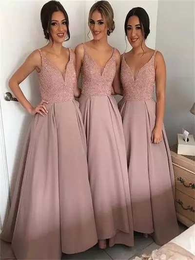 Deluxe Pink Sleeveless Beading Floor Length Wedding Guest Dresses