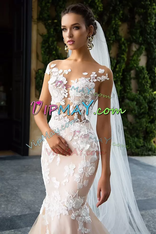 Custom Made Off The Shoulder Sleeveless Sweep Train Zipper Wedding Gowns Pink Tulle Appliques