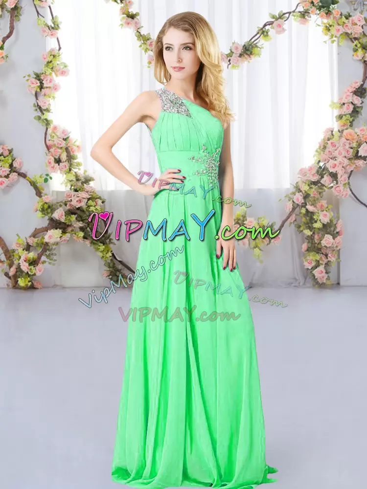 Popular Floor Length Green Bridesmaid Gown One Shoulder Sleeveless Zipper