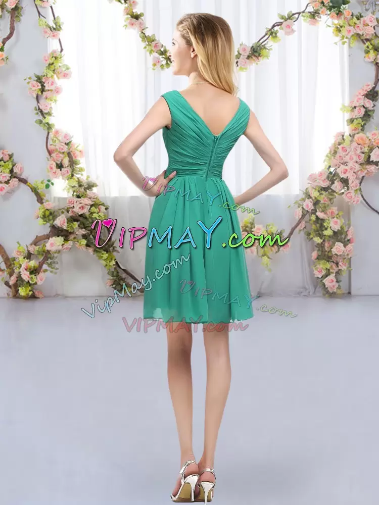 Affordable Chiffon V-neck Sleeveless Zipper Belt Bridesmaid Dresses in Turquoise